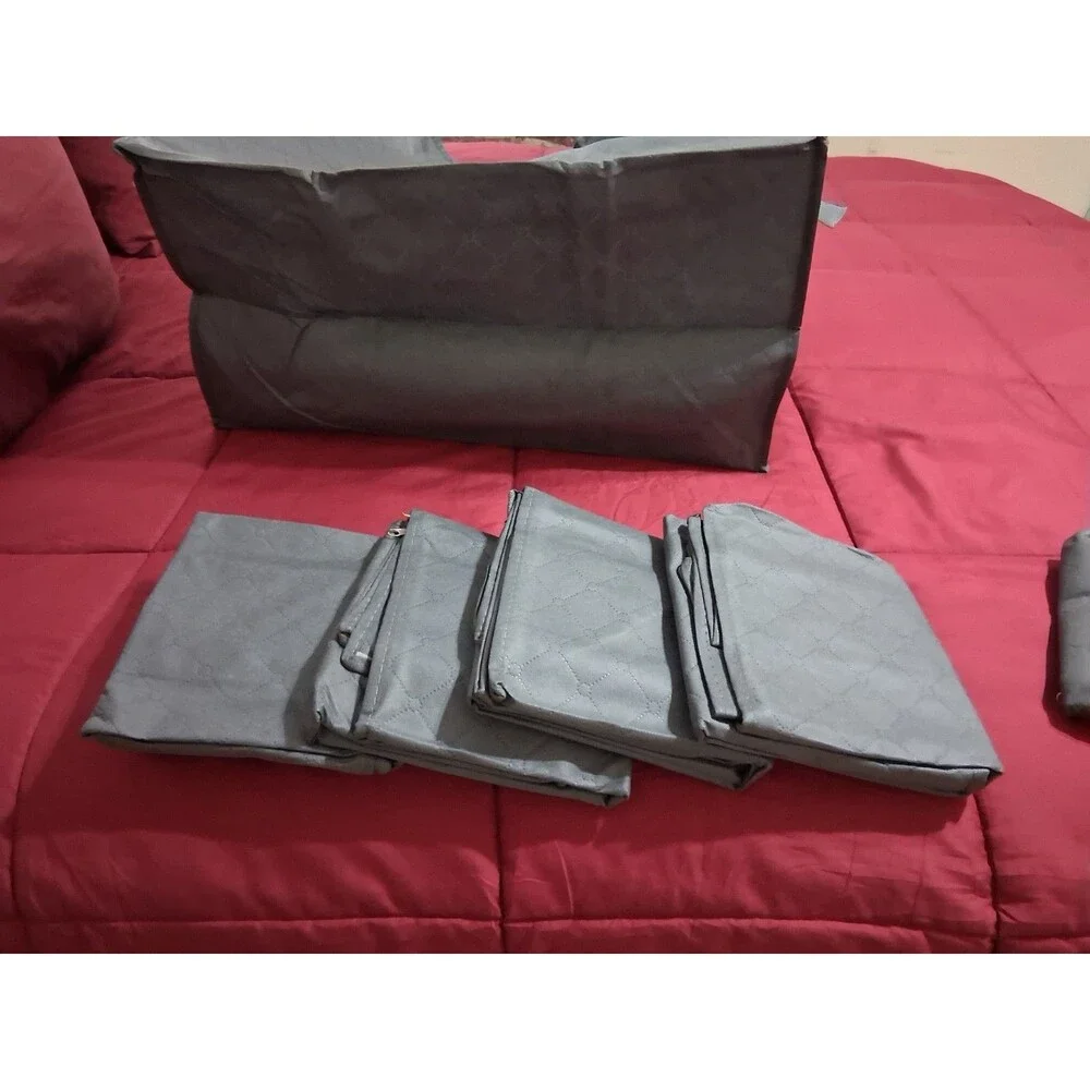 Gray Quilted Bedding Storage Bag Rectangular Fabric/Plastic Clear Window Zipper